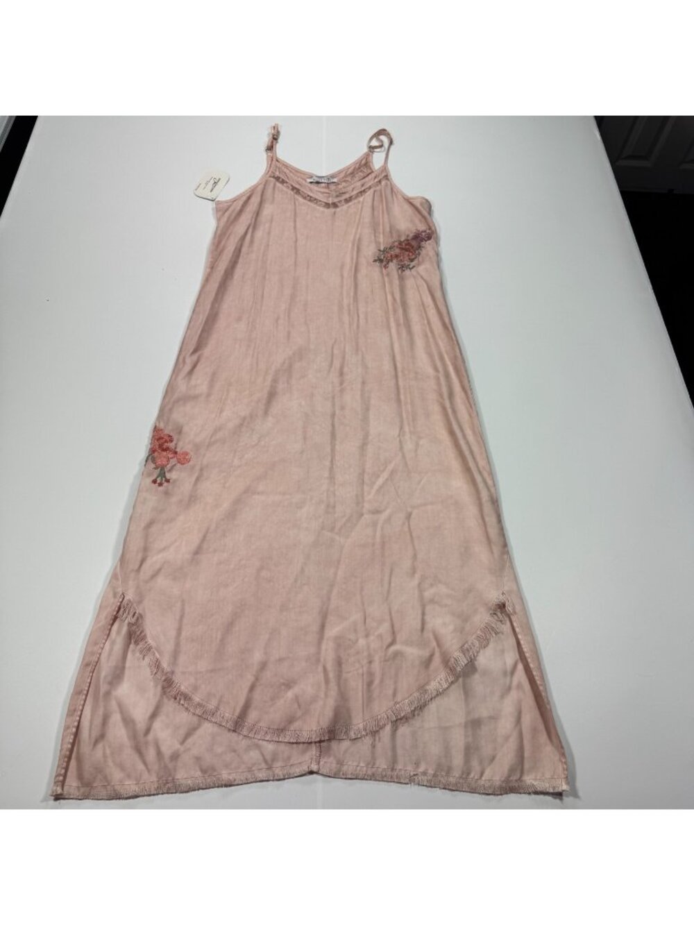 Billy T Midi Dress Women's S Pink Floral Slip Embroidered Lace-Detail HI-Low Hem